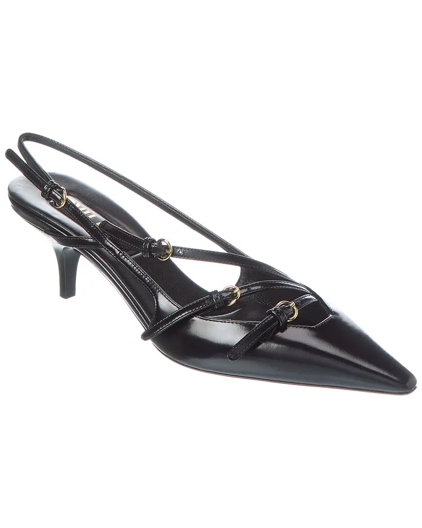 Miu Miu Logo Brushed Leather Slingback Pump