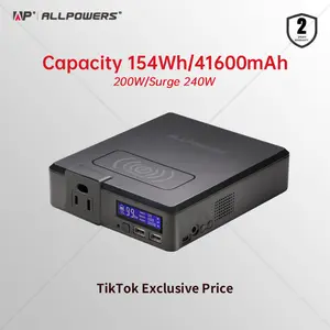 ALLPOWERS S200 Portable Power Bank,Fully Charged in 1.5hours,154Wh Battery Capacity,200W AC output,Portable power station,Smartphone Outdoor backup