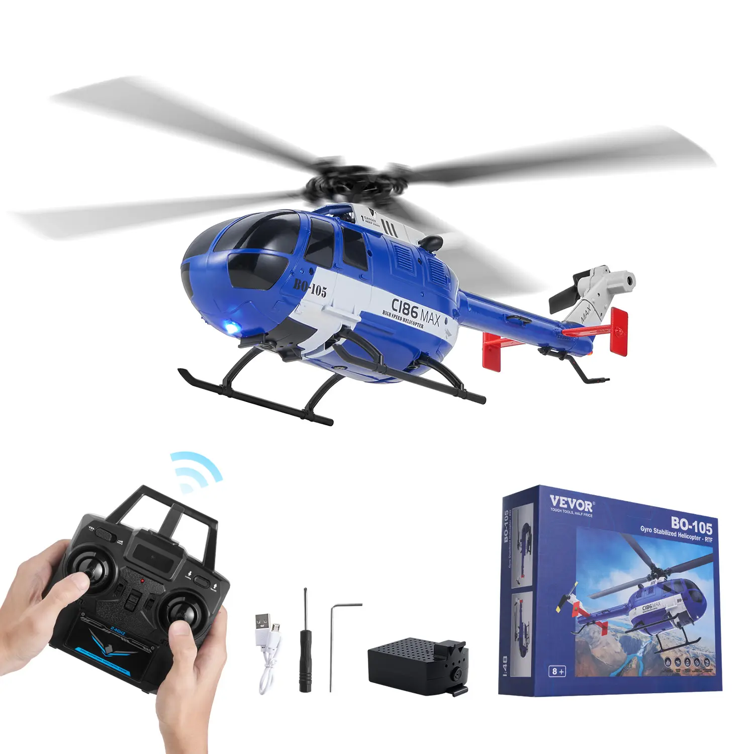 【SummerFinds】VEVOR RC Helicopter, 2.4GHz 4-Propeller Remote Control Helicopter with 6-Axis Gyro, 4-Channel RC Airplane for Beginner, LED Light & One-Key Takeoff/Landing, Plane Toys for Kids Ages 8 and up