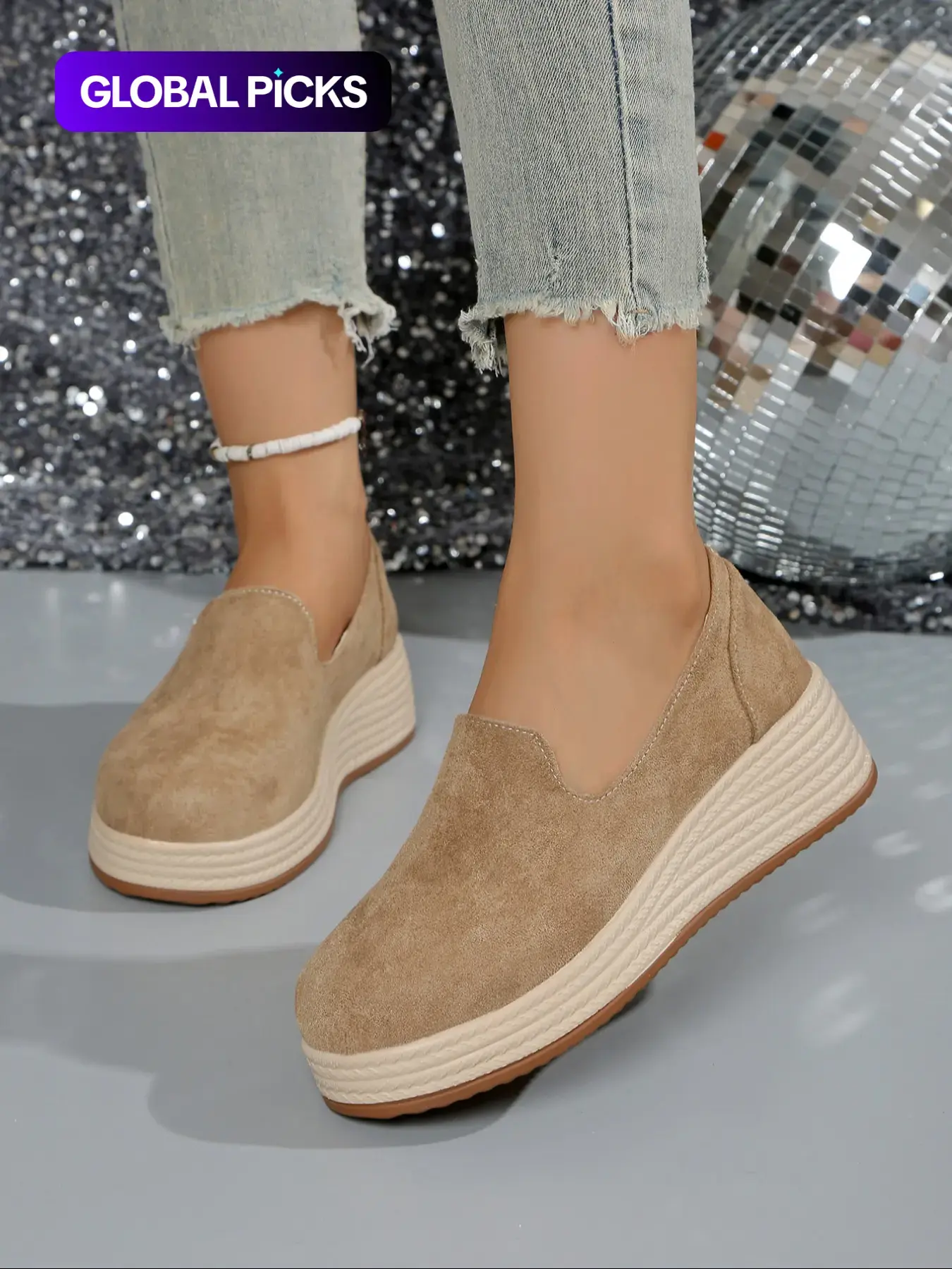 Women's and Girls' Fashionable Solid Color Wedge Shoes, Casual Comfortable All-match Trend Shoes for Daily Wear, Slip On Platform, No Tie Shoes
