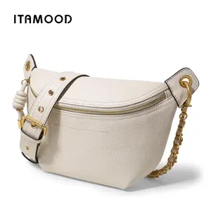 ITAMOOD black Genuine Leather Waist Packs for  Fashion Fanny Pack Belt  Luxury Designer Trendy     Punk Style Studded crossbody bags women solid color Classic Belt Bag Multifunctional Chest Bag