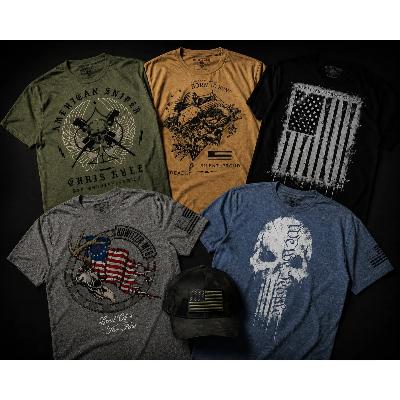 Men's 5-Pack Graphic T-Shirt Mystery Bundle, Casual Short Sleeve Tees with Patriotic Designs, Includes Free Hat, Tshirt