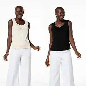 G by Giuliana 2-pack EcoLuxe Jersey Knit Ruched V-Neck Tanks