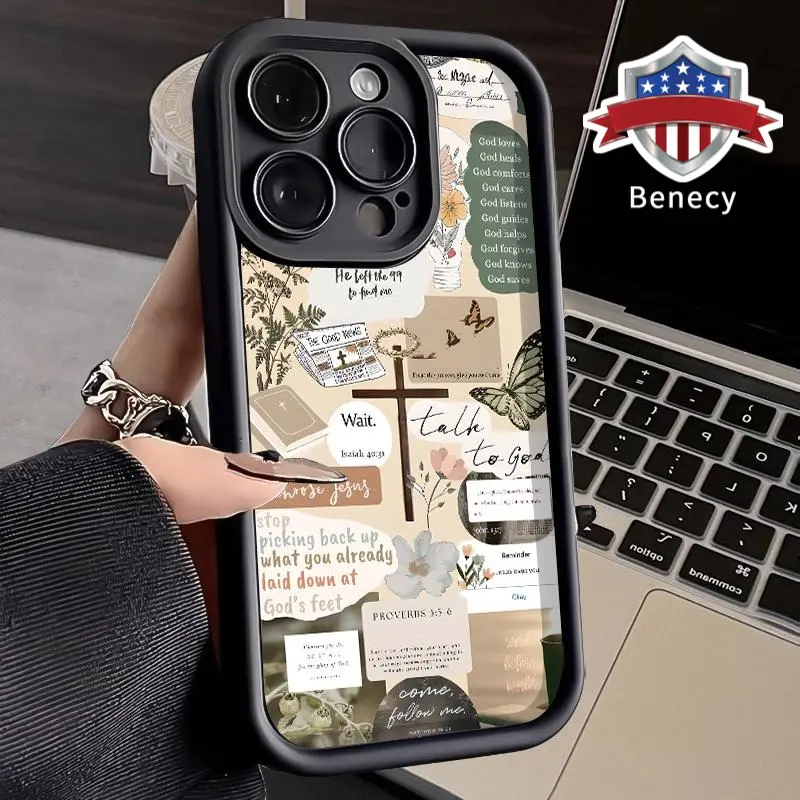 TPU Phone Case for iPhone 17 15 16 14 Pro Max 13 12 11 XR XS  Air Plus E Christ Cross Bible Design Pattern Drop Protection Shockproof Soft Silicone Smartphone Cover Casing Durable