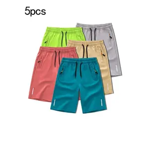 5pcsSetofTrendySummerShortsforBoyswithBreathableFabric,Drawstring,AndZipPockets,forOutdoor