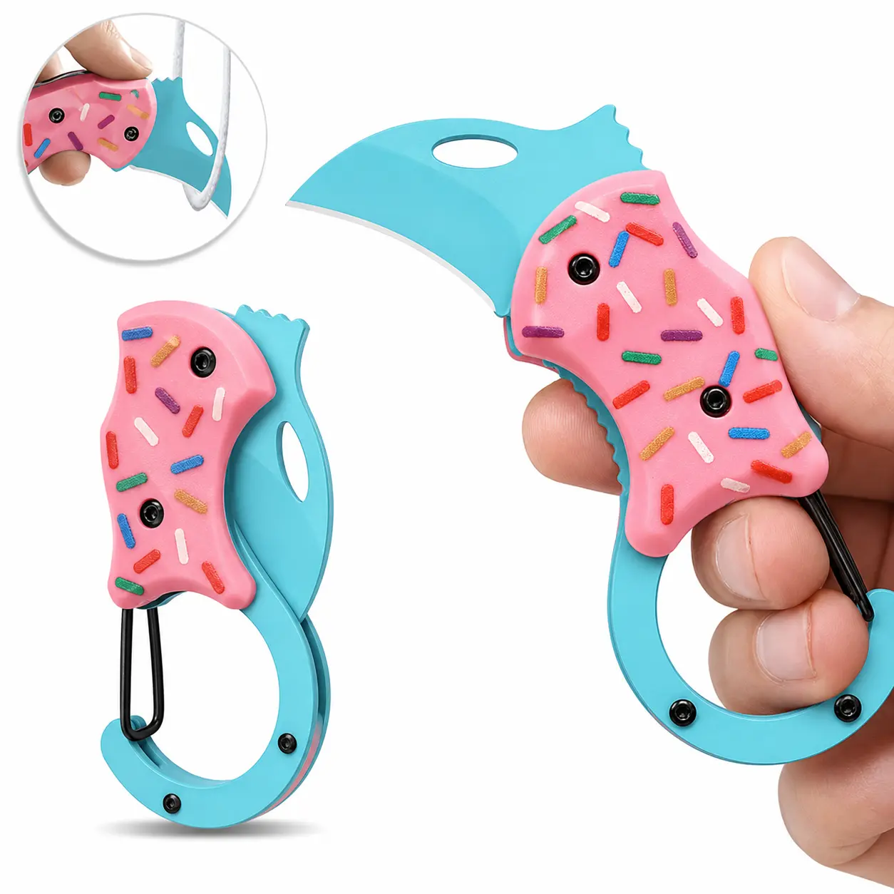 Pink Donut Shaped Small Pocket Knife Box Cutter, for Home Daily Use & Camping Activities, Compact Keychain EDC Tool, Reusable Practical Women Gift Accessory
