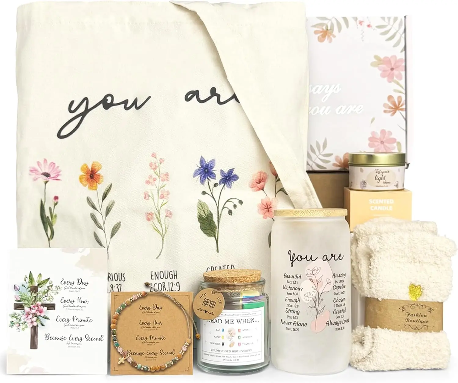 Inspirational Christian Gifts for Women - Unique Religious Birthday Gift Set with Bible Accessories & Faith-Based Glass Cup - Perfect Catholic Gift for Her