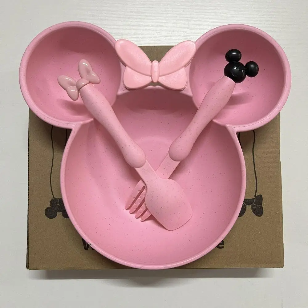 Wheat Straw Disposable Plastic Plates, Cute Mickey & Minnie Design, BPA Free, Dishwasher Safe, Ideal for Parties & Daily Use, Split