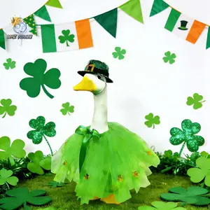 Irish Porch Goose Outfit Cute Shamrock Skirt Costume with Hat for Lawn Goose Statue, Patio Decoration