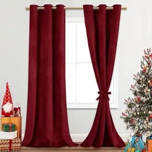 Wine Red/Roval Blue/Olive Green Velvet Curtains 2 Panels Tieable Elegant Sunlight Blocking Curtains for Living Room Thermal Insulated Noise Reducing Window Shade Panels for Home Decor