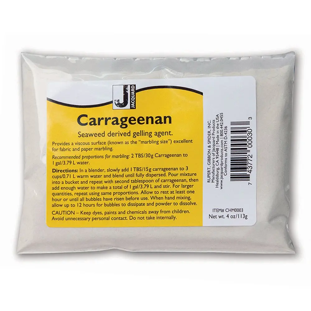 Jacquard Carrageenan Powder for Fabric and Paper Marbling, Natural Seaweed-Derived Plant-Based Gelling Agent, Professional Marbling Medium, 4 Oz