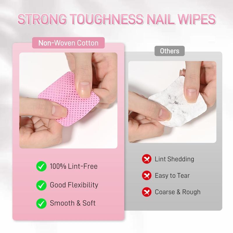 600Pcs/300Pcs Nail Wipes - Professional Lint-Free Nail Polish Remover Pads, UV Gel Cleansing Tissues, Unscented Manicure Prep And Finish Nail Art Cleaning Tool(Pink)