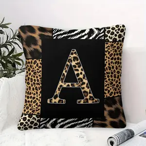 Leopard Print Letter A-Z Throw Pillow with Core, Animal Skin Print Cushion, Black Patchwork Accent Pillow, Soft Decorative Pillow for Sofa Couch Bedroom Living Room, Aesthetic Home Decor Gift