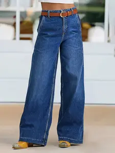 Women's Elastic Wide Leg Jeans Pants, Casual Denim Long Trousers, Comfortable Stretch Fabric, Fit, Perfect for Daily Wear, Womenswear