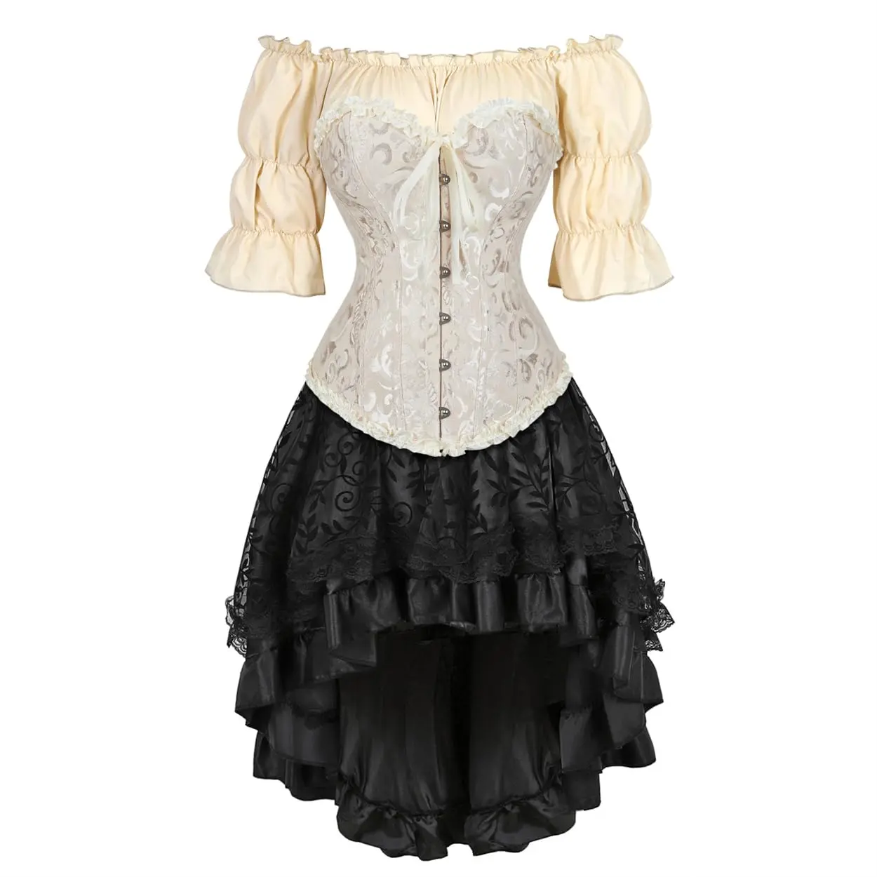 3-Pieces Corset Dress Skirt Blouse MILALEE Women Steampunk Plus Size Gothic Bustier Pirate Costume Outfis Halloween Gothic Party Outfit 819/6505/7056B Womenswear Womenswear