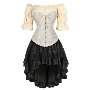 3-Pieces Corset Dress Skirt Blouse MILALEE Women Steampunk Plus Size Gothic Bustier Pirate Costume Outfis Halloween Gothic Party Outfit 819/6505/7056B Womenswear Womenswear