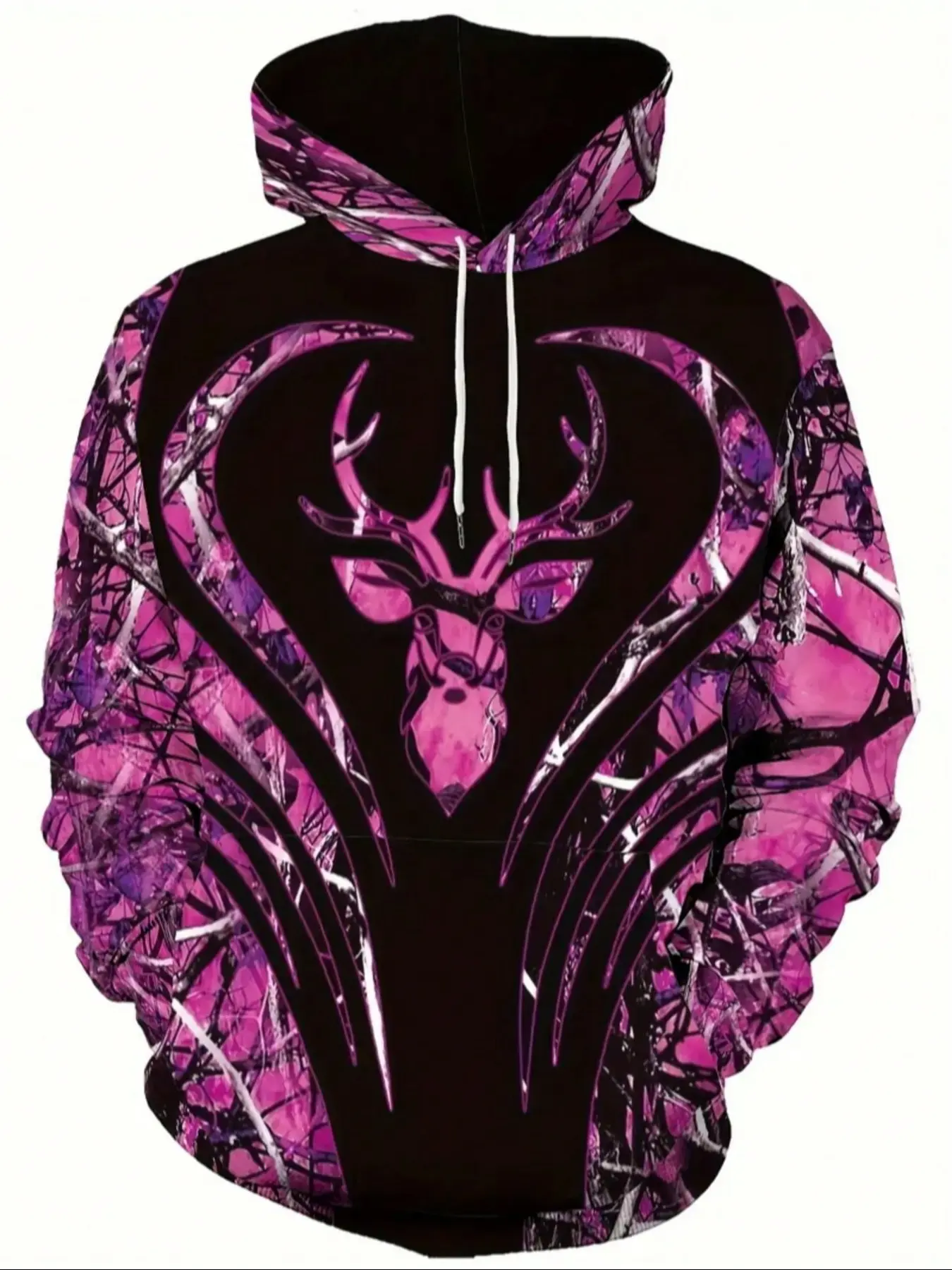 Men's Casual Hoodie Sweatshirt with 3D Deer Print, Polyester Knit Fabric, Medium Stretch, Regular Fit, All Seasons Wear, All Season Pullover, Casual Hooded Sweatshirt