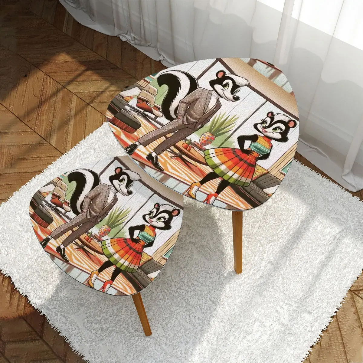 Mr. And Mrs. Kitschy Mid Century Modern Skunk Mod Fun Nesting Tables