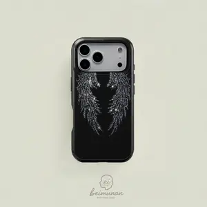 Angel Wings Rhinestone Phone Case， Heavy Duty Shockproof Protection 2in1 Protective Cover for iPhone 17 16 15 14 13 12 11Pro Max Series Holiday Gift Minimalist Fashion Shell