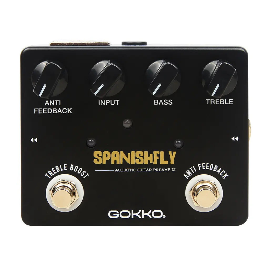SpanishFly GK-32 Acoustic Guitar Preamp DI Pedal, Anti-Feedback, Treble Boost, EQ