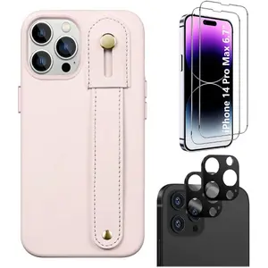 iPhone 14 Pro Max 6.7-inch Protection Kit Bundle - FingerGrip Series Case with Tempered Glass Screen and Camera Protector (Light Pink)