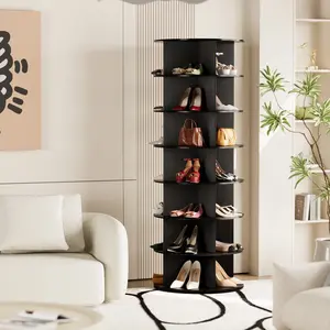 Black 7-Tier Spinning Rotating Shoe Rack Organizer, Shoe Display Tower Lazy Susan, Revolving Shoes Rack StorageOrganization, 360 Vertical Bags Holder Rotate Organizer