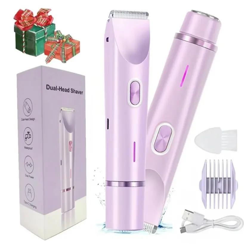 2-in-1 Electric Body & Facial Trimmer，Face shaver，for Women and Men，Professional body,Bikini, Underarm, Leg Hair Removal,IPX7 Waterproof,  USB Rechargeable, Wireless Trimmer, Multifunctional Hair Trimmer, Gift Idea, Showerproof Body Trimmer