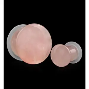 Pink Rose Quartz Stone Plugs - Single Flare with Grooves