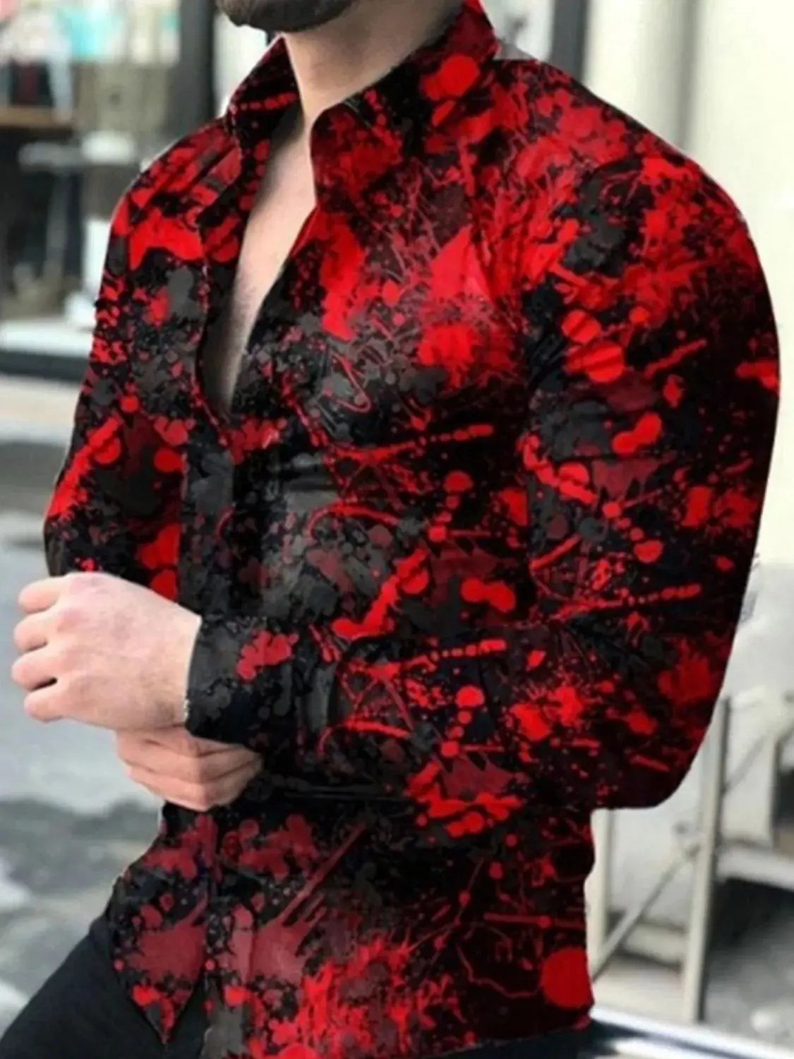 Men's Plus Size Printed Long Sleeve Shirt