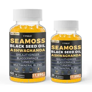 Organic Sea Moss Gummies with Black Seed Oil, Ashwagandha, Shilajit, Ginger, Bladderwrack, Turmeric & Multimineral Blend – Immune Support, Energy, Joint & Thyroid Health – Vegan, Non-GMO, Natural Supplement (60 Count)