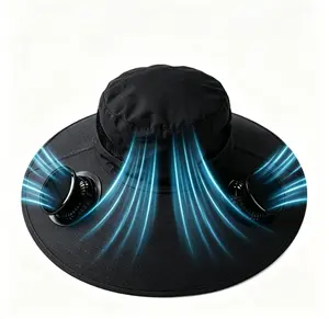 Solar Fan Hat Wide Brim Sun Hat with 2 Detachable Solar Fans, UPF 50+ Cooling Hat USB & Solar Powered, Outdoor Cooling Bucket Hat for Fishing Hiking Gardening Beach for Men Women