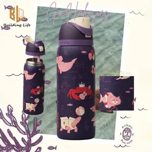 Owala Style 32oz Insulated Water Bottle Ocean Print Stainless Steel Tumbler Leakproof Straw Lid BPA Free Travel Gym Cup Two Tone Design