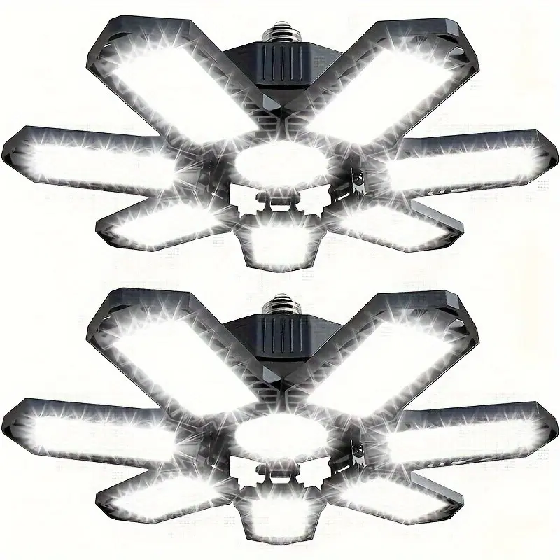 2 Pack Garage Lights, 200W 20000LM 6500K LED Shop Lights, Garage Light Ceiling Led with 7+1 Deformable Panels, Screw in E26/E27 Socket Bulb for Warehouse, Workshop, Basement, Barn Lighting