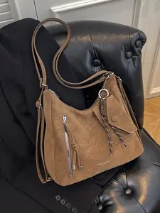 Vintage Matte Suede Large Capacity Bag, Multi-Pocket Crossbody Bag, Adjustable Strap, Casual Crossbody Bags, Fall Winter Fashion for Women, Fashionable Crossbody Bag, Crossbody Tote Bag
