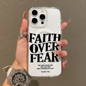 Magnetic Soft Case for iPhone11/12/13/14/15/16/promax, Faith Over Fear MagSafe Compatible,Aesthetic Pattern Design Lightweight,AntiScratch,and Trendy