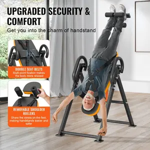 VEVOR Inversion Table, 300lbs Capacity Heavy Duty Inversion Table, Decompression Back Stretcher Machine, Strength Training Equipment with Headrest, Ankle Lock, Adjustable Protective Belt, Orange/Black