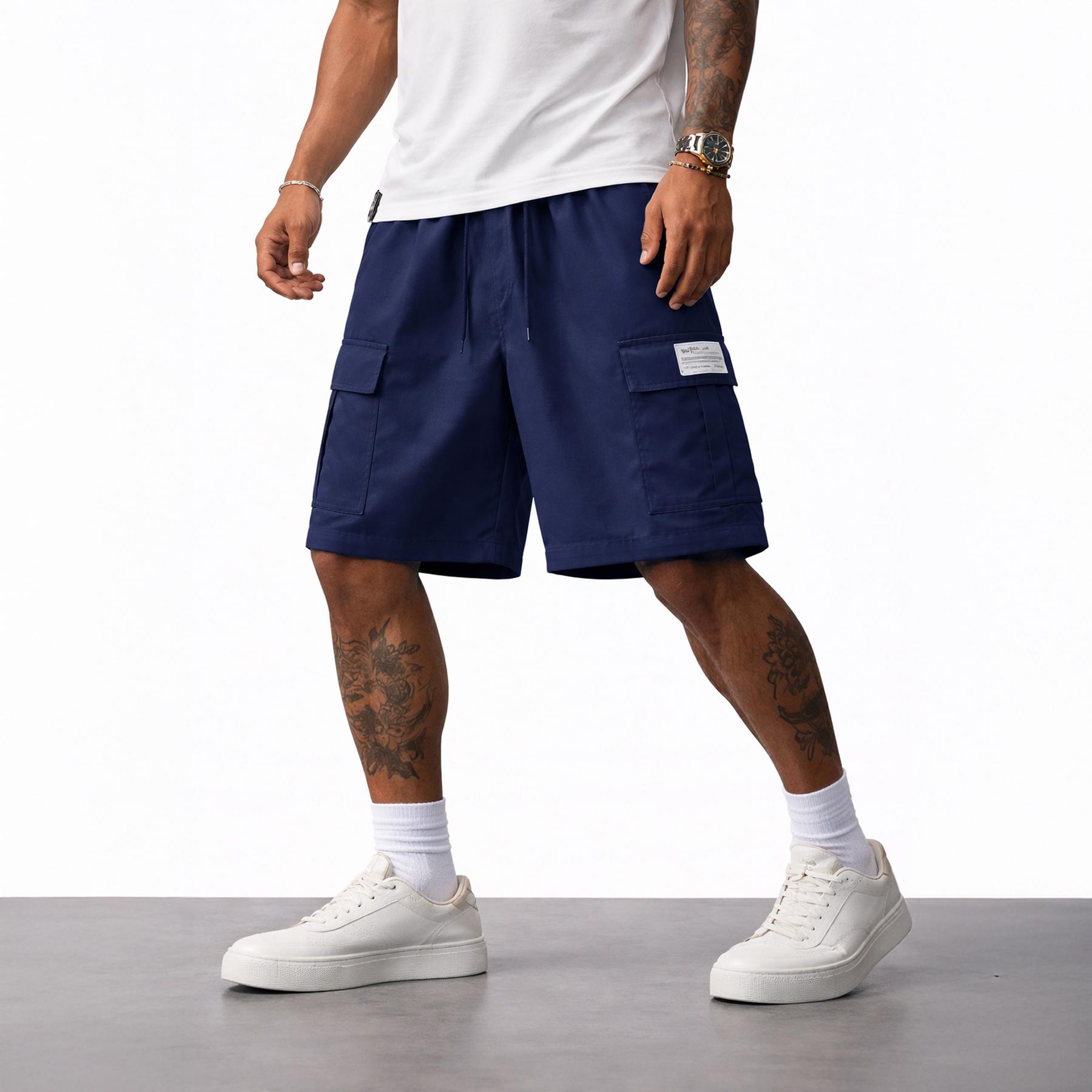 Men’s cargo shorts — heavyweight streetwear brand with multiple pockets, a loose fit that blends hip-hop urban style with practical workwear aesthetics. Suitable for everyday casual wear, fitness training, skateboarding, hiking and mountaineering, and var