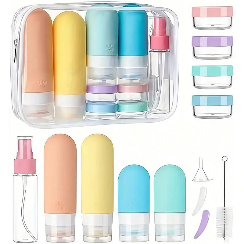 Travel Bottle Set, 1 Set Leak-proof Refillable Design Silicone Squeeze Container for Toiletries, Conditioner, Shampoo, Lotion and Shower Gel, Portable Bottle, Empty Cosmetic Bottles, Toiletries Storage Bottle, Travel Bottle Kit, Leak Proof Containers