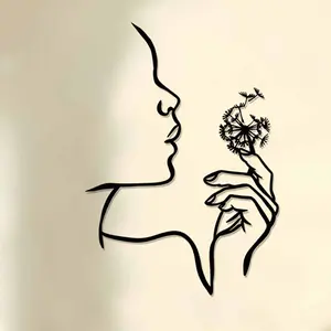 Metal Wall Art, Girl & Dandelion Pattern Wall Decor, Wall Hanging Decor for Home Living Room Bedroom Garden Yard Office, Ornaments