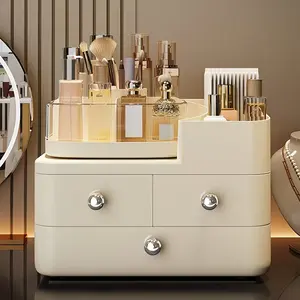 Large Capacity Makeup Organizer Box with Drawer, Portable Cosmetic Storage, Durable Plastic, Ideal for Vanity, Bathroom, Desk