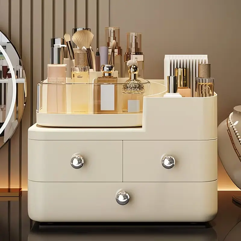 Large Capacity Makeup Organizer Box with Drawer, Portable Cosmetic Storage, Durable Plastic, Ideal for Vanity, Bathroom, Desk