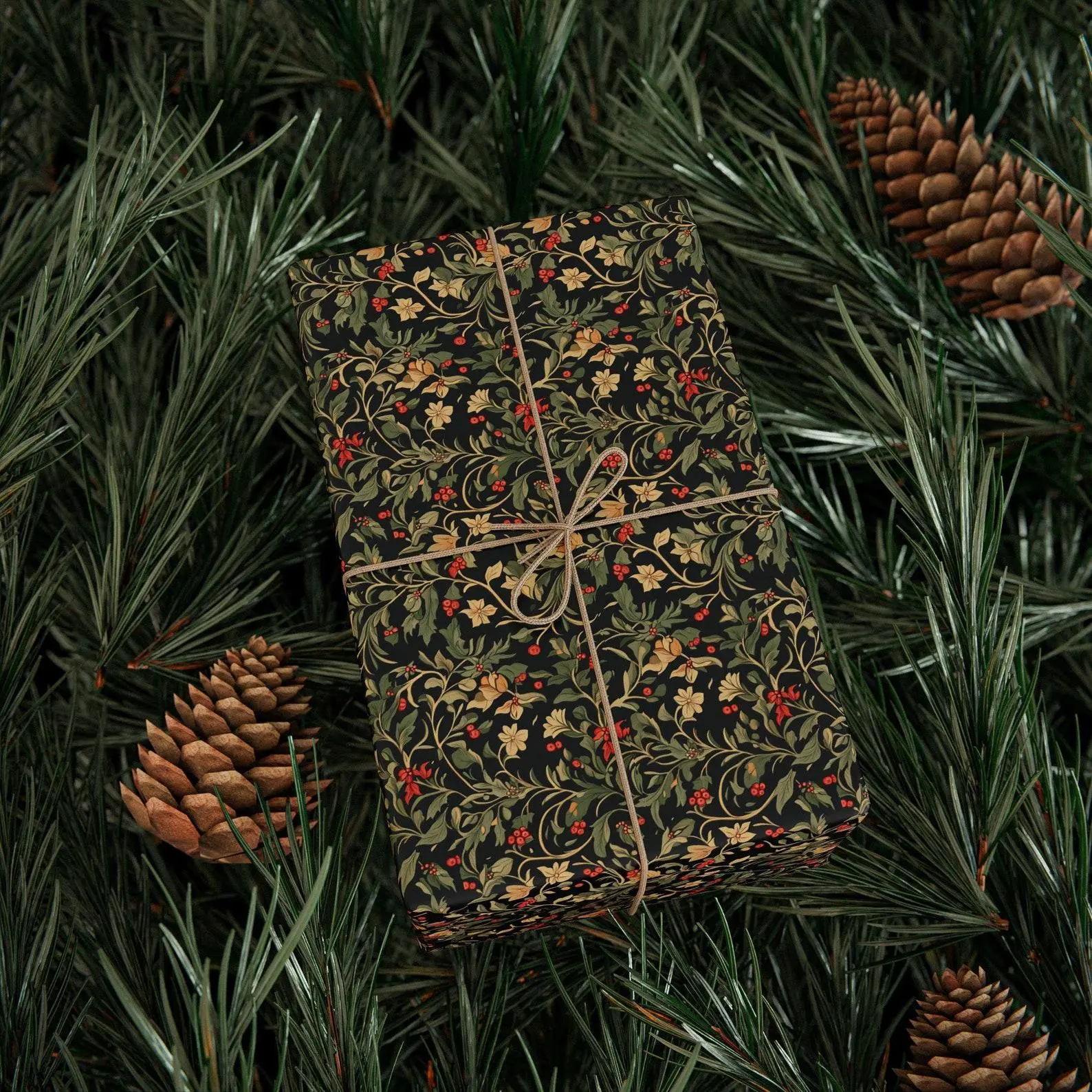 Elegant Dark Floral Vintage Inspired William Morris Christmas Wrapping Paper Vintage Winter Holiday Gift Wrap Roll Xmas Gift Wrap Seasonal dwwaa13