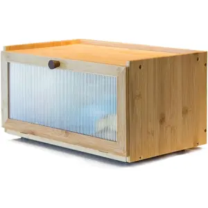 Kitchen Counter Bamboo Bread Box - Large Capacity Bread Storage Container Farmhouse Bread Box with Window Bread Rack