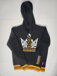 Kingdomhood Men's Hoodie Sweatshirt – Crown Logo Embroidered Black Gold Ribbed Streetwear Pullover