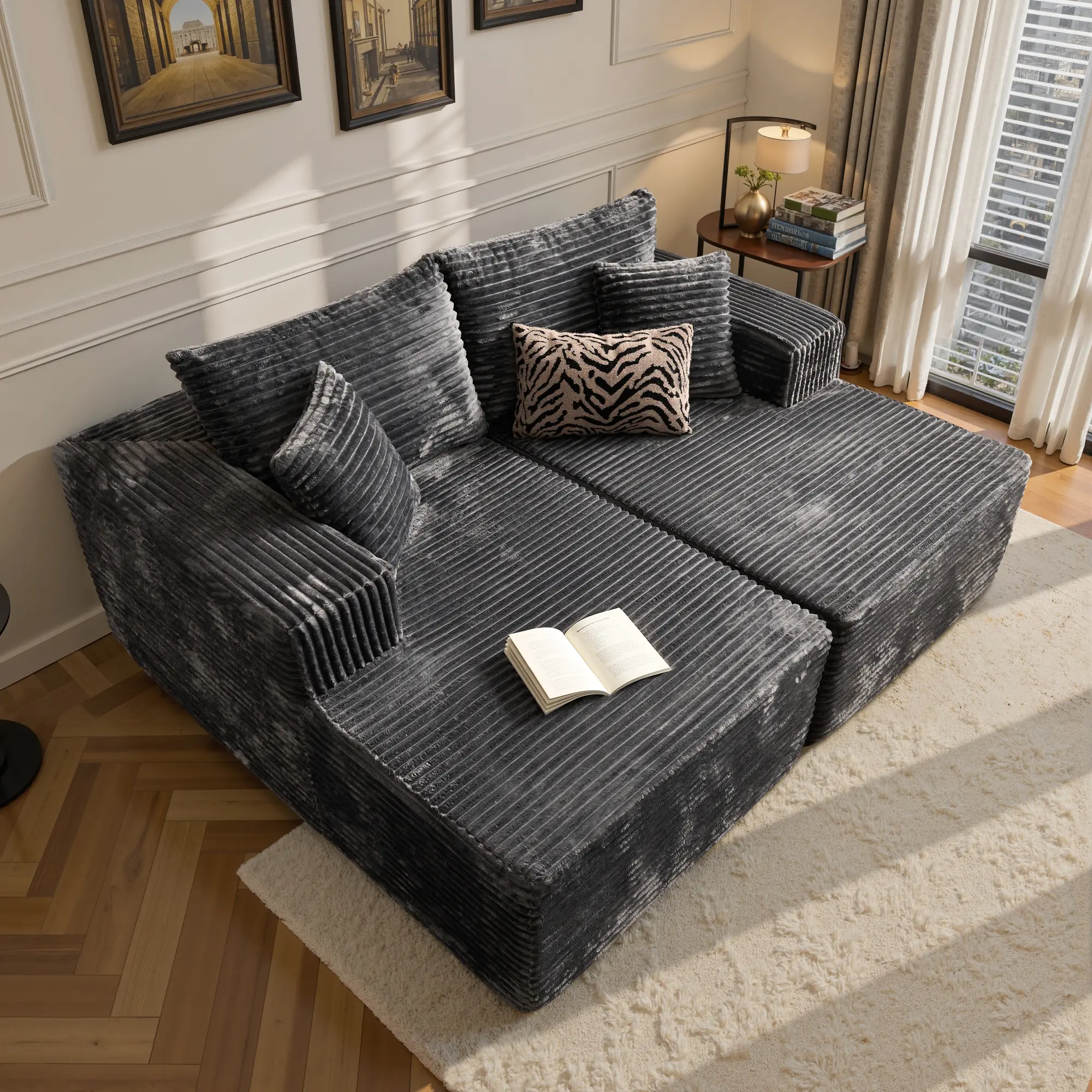 ALLWEX 74" Oversized Modular Sectional Sofa, 2 Piece Deep Seat Cloud Couch with Plush Corduroy Fabric, No Assembly Required Sofa Bed, Large Rectangular Lounge Sofa with Wide Armrests for Living Room, Apartment & Family Space