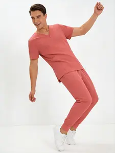Comfortable Jogger Design Scrub Suit Solid Color Wear Doctor Lab Work Clothing