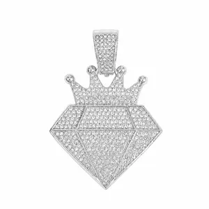 Unisex Geometric Diamond Cross Pendant - Silver-Tone Stainless Steel, VVS CZ Iced Out Hip Hop Bling Fashion Charm Jewelry for Men Women