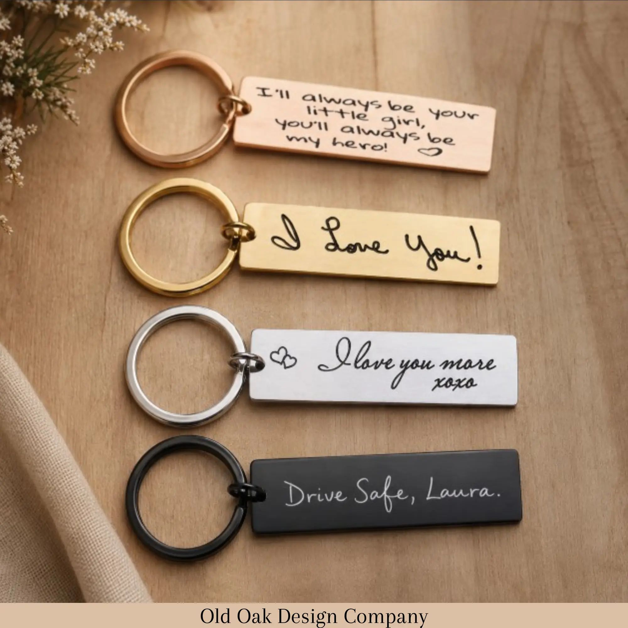 Custom Engraved Handwritten Message Metal Keychain - Hypoallergenic, Tarnish-Resistant Fashion Accessory