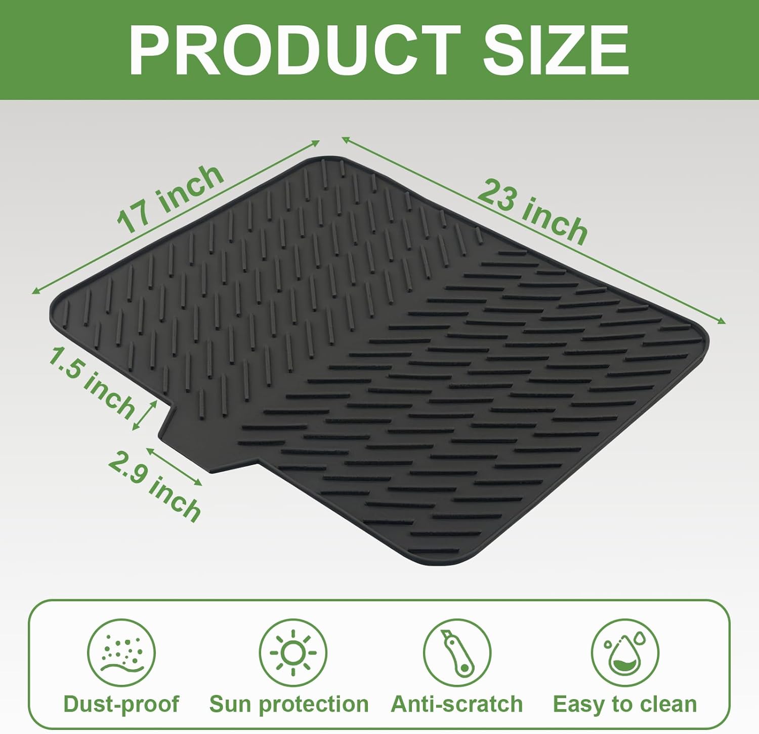 Silicone Drying Mat, 23"X17" With Built-in Drain Lip,Heat-Resistant,Eco-friendly,Hygienic Drying Pad,Leak-Proof and Non-Slip,Silicone Dish Drying Mat for Kitchen Counter or Sink
