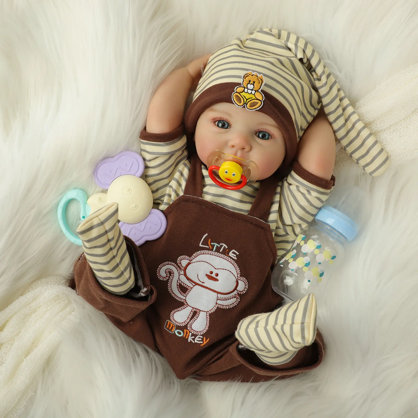 CALiugsi 20" Sweet Smile Lifelike Newborn Baby Doll Full Vinyl Body Poseable Real Life Like Toddler Bebe with Birth Certificate & Feeding Kit Toys Gifts for Kids Age 3+